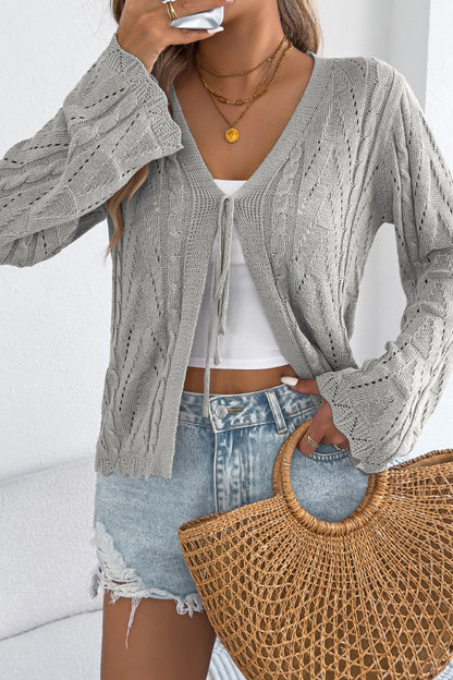 Cardydony Women's Solid Color Loose V-neck Long-sleeved Vacation Knit Cardigan
