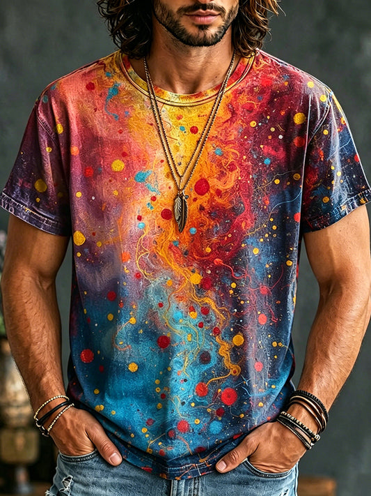 Cardydony Men's Hippie Vintage Polka Dot Tie Dye Print T-shirt