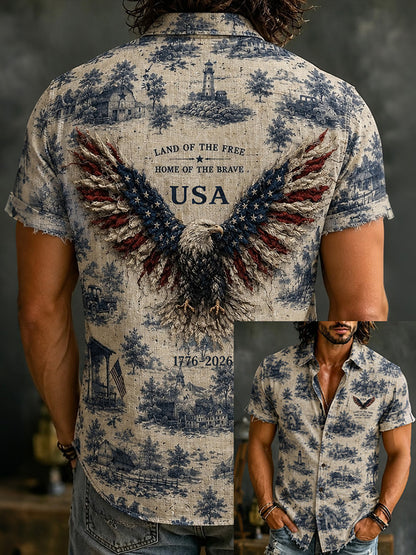 Cardydony Vintage Independence Day Land Of The Free Eagle Pattern Hawaii Shirt