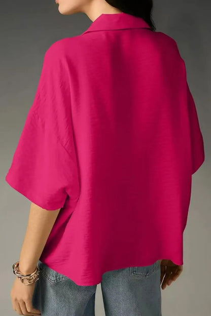 Cardydony Women's Solid Color Loose Lapel Short-sleeved Casual Shirt