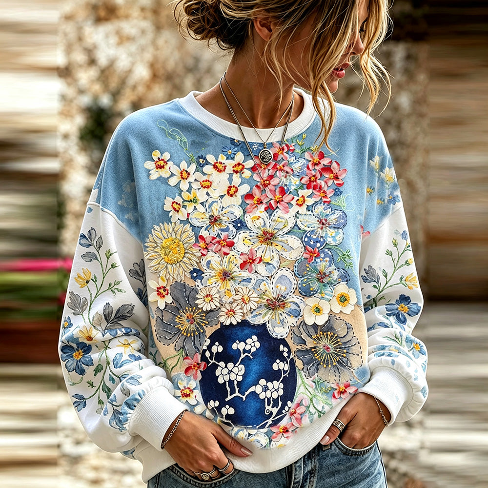 Cardydony Women's Vintage Floral Print Casual Long Sleeve Sweatshirt