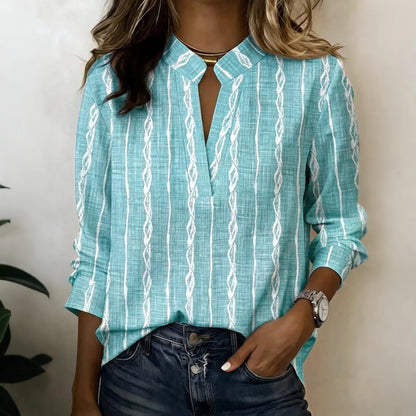 Cardydony Women's Simple Striped Art Print Casual Long-sleeve Shirt