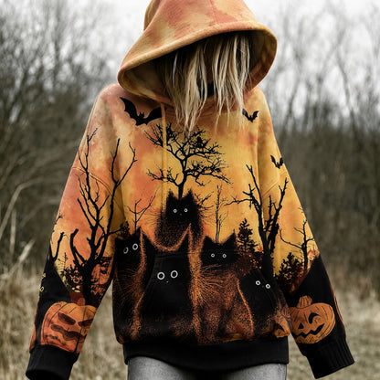 Cardydony Women's Black Cat Halloween Design Hoodie