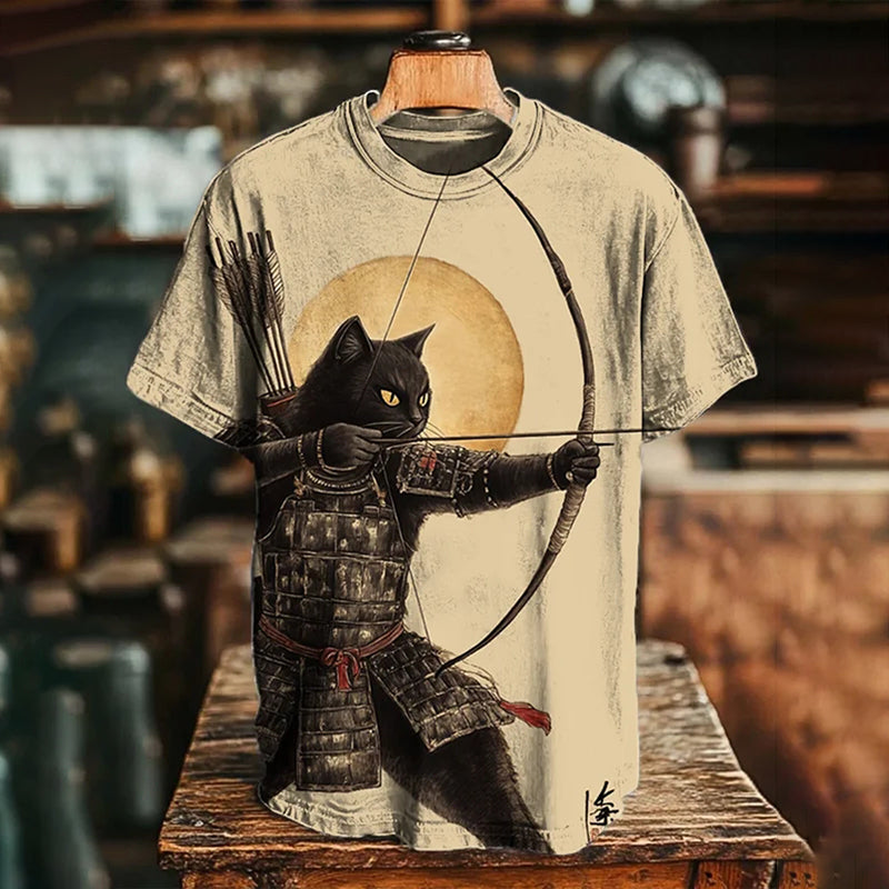 Cardydony Men's Shooting Arrows Black Cat Art Print Casual T-shirt