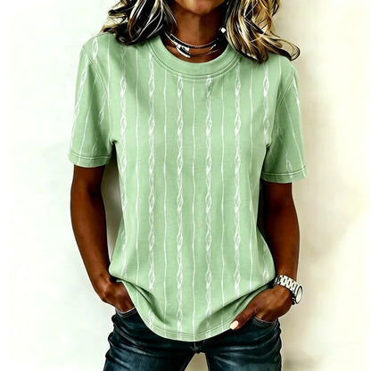 Cardydony Women's Simple Striped Art Print Casual Crew Neck T-shirt