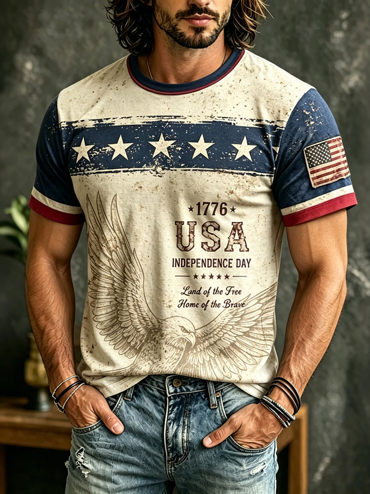 Cardydony Men's Casual American Anniversary Printed Casual Crew Neck T-shirt