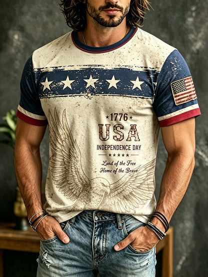 Cardydony Men's Casual American Anniversary Printed Casual Crew Neck T-shirt