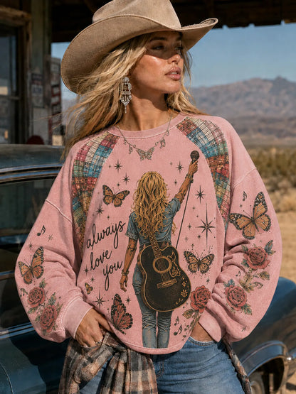 Cardydony Women's Country Music Queen Till We Meet Again Art Print Round Neck Sweatshirt