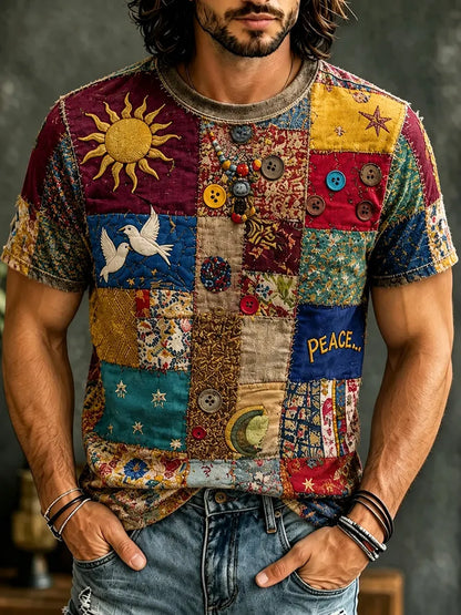 Cardydony Men's Retro Hippie Pattern Art Casual Short-sleeve T-shirt