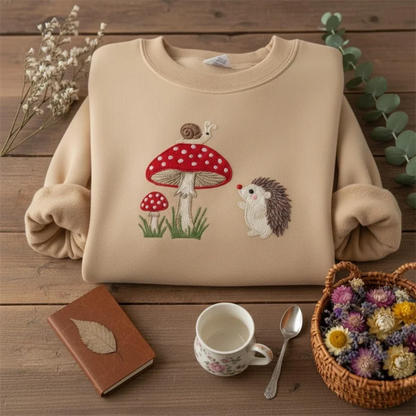 Cardydony Embroidered Hedgehog Snail Mushroom Sweatshirt
