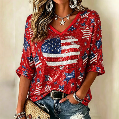 Cardydony Women's Vintage Independence Day Anniversary Heart Art Print T-shirt