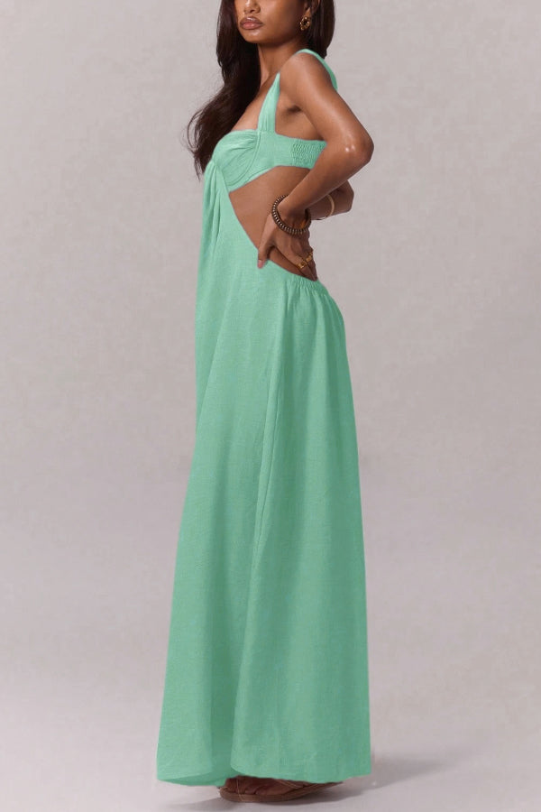 Cardydony Women's Solid Color Casual Camisole Loose Stretch Wide-leg Jumpsuit