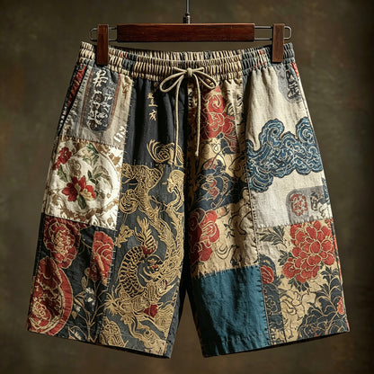 Cardydony Men's Japanese-style Floral And Tiger Print Casual Shorts