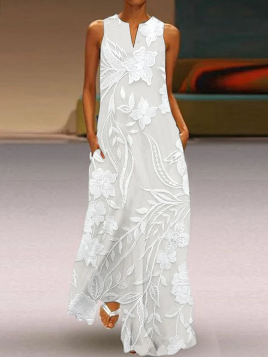 Cardydony Classy Floral Embroidered Flowy Maxi Dress