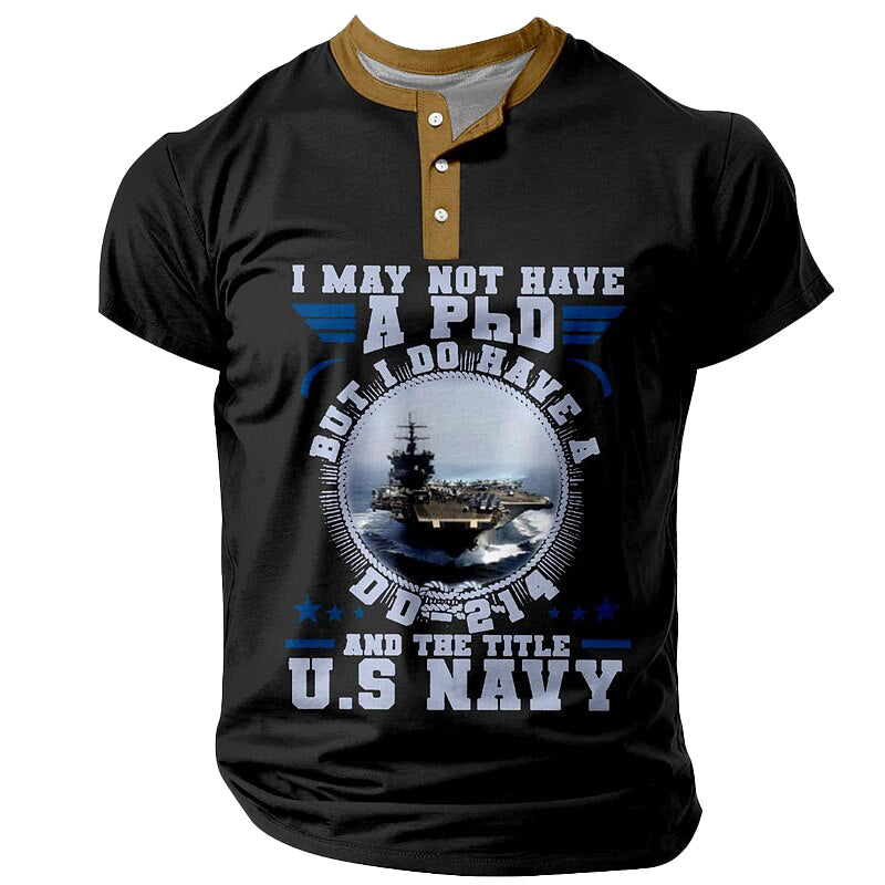 Cardydony Men's Retro Us Navy Veteran Graphic Print Henley T-shirt