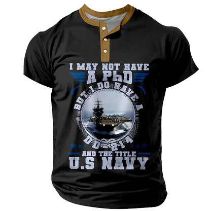 Cardydony Men's Retro Us Navy Veteran Graphic Print Henley T-shirt