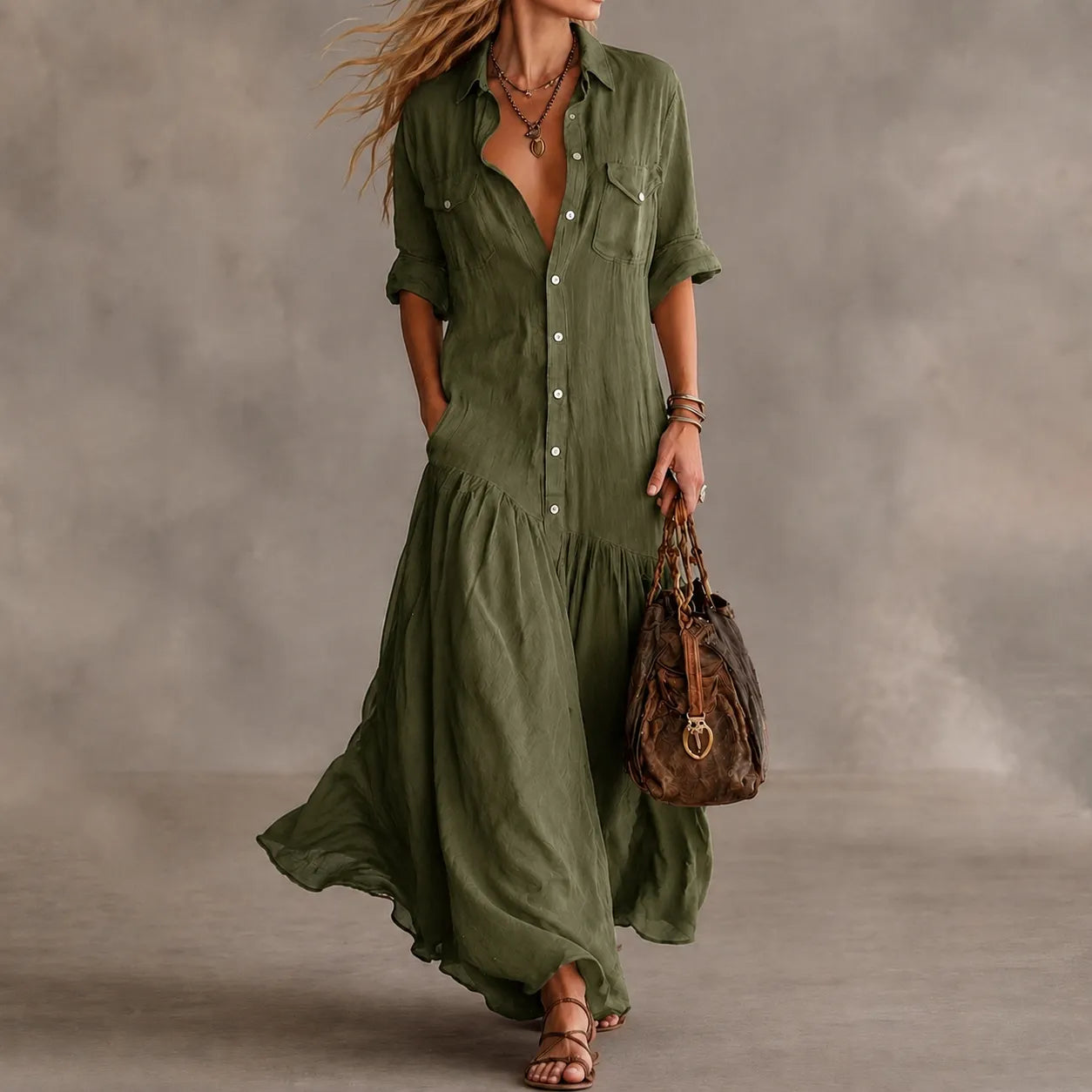 Cardydony Vacation  Loose  Long Shirt Dress Maxi Dress