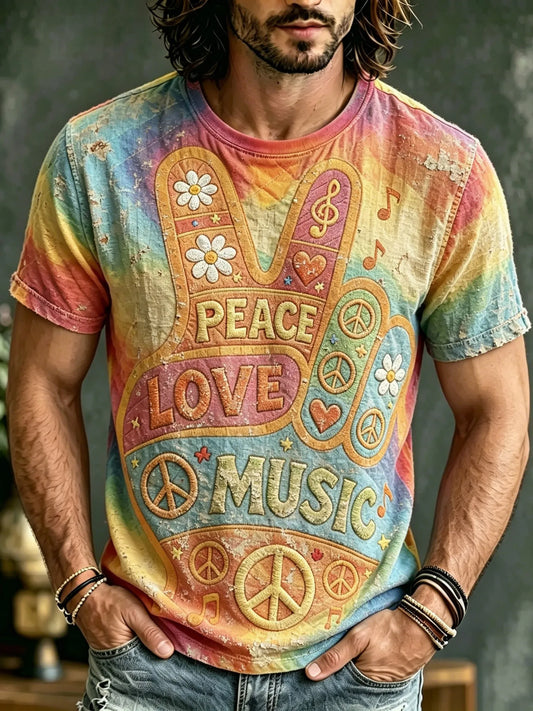 Cardydony Men's Retro Hippie Style Printed T-shirt