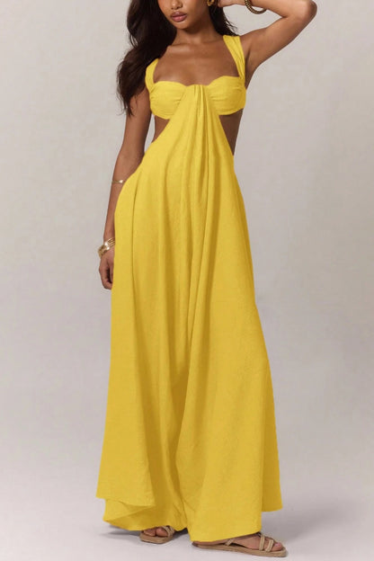 Cardydony Women's Solid Color Casual Camisole Loose Stretch Wide-leg Jumpsuit