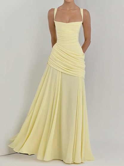 Cardydony Elegant Solid Color Waistless Backless Fishtail Dress