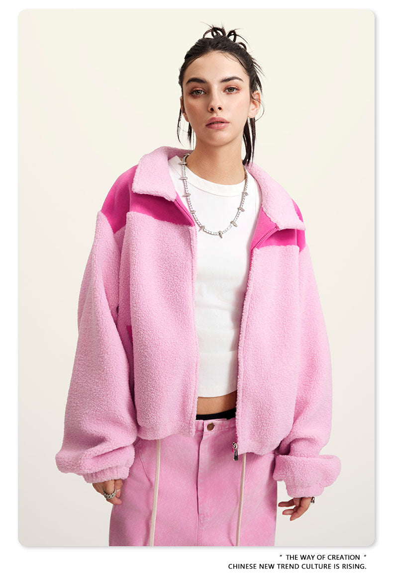 Cardydony Women's Cropped Fleece Jacket | Contrast Collar Winter Warm