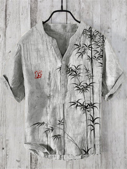 Cardydony Bamboo Japanese Art Linen Blend Shirt
