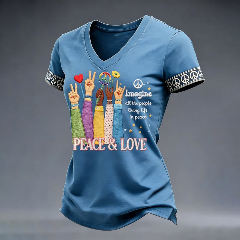 Cardydony Women's Imagine All The People Living Life In Peace Print T-shirt