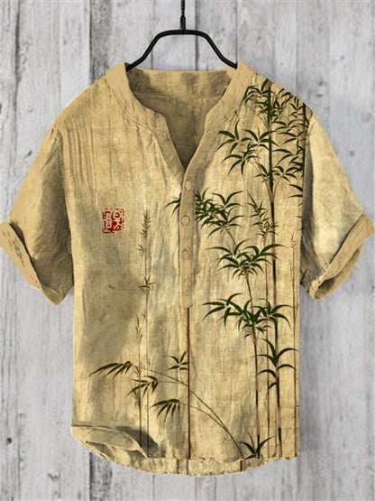 Cardydony Bamboo Japanese Art Linen Blend Shirt