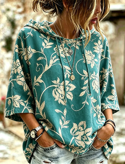 Cardydony Women's Floral Print Hooded Sweatshirt