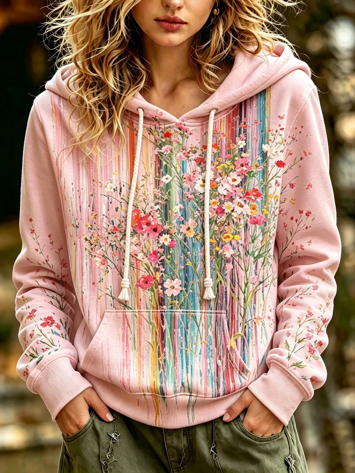 Cardydony Women's Retro Bohemian Floral Print Hooded Sweatshirt