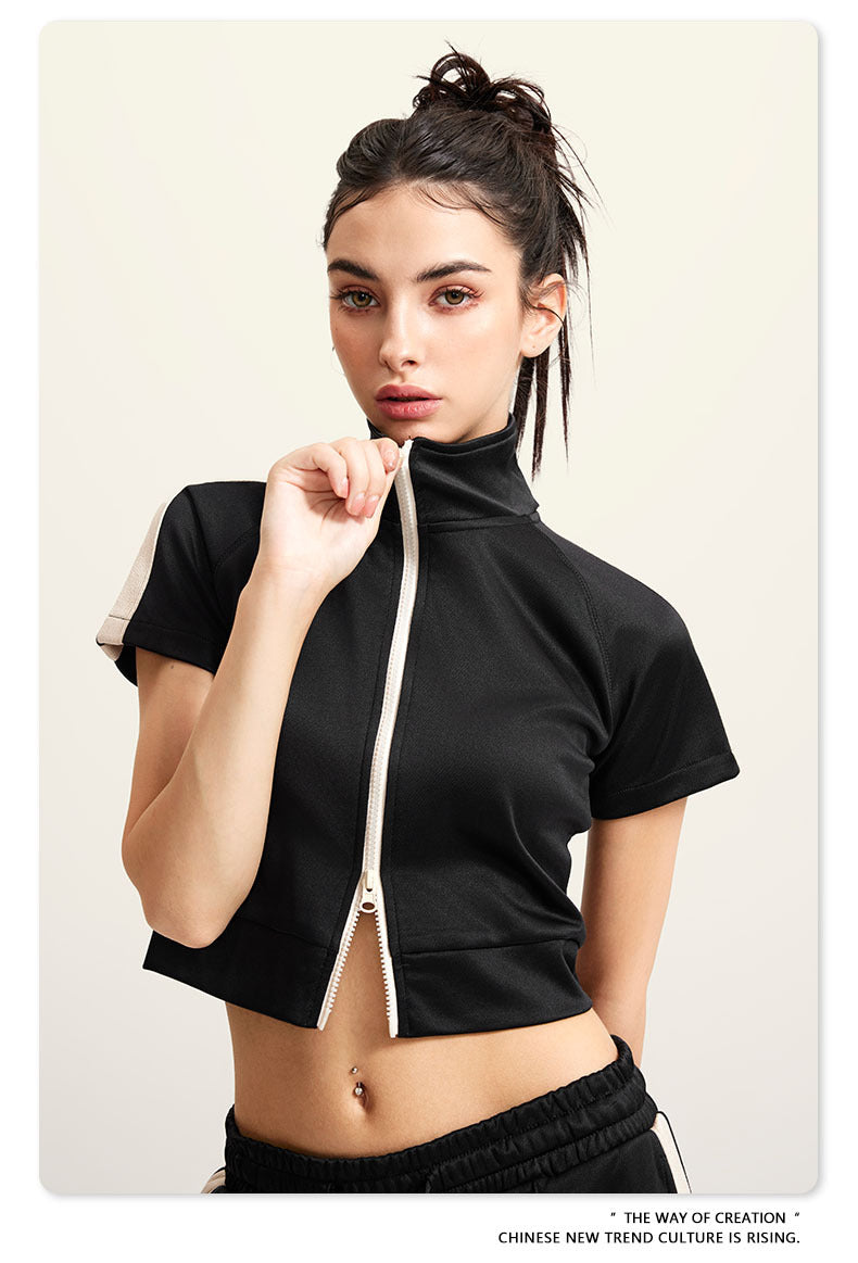 Cardydony Women's Zip-Up Crop Top | Y2K Athletic Style