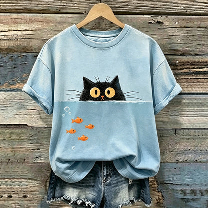 Cardydony Women's Cute Cat Print Casual T-shirt