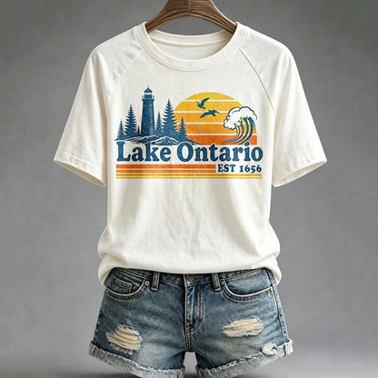 Cardydony Women's Lake Ontario Printed Casual T-shirt