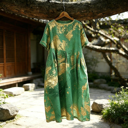 Cardydony Vintage Abstract Marble Texture Art Flowy Linen Maxi Dress
