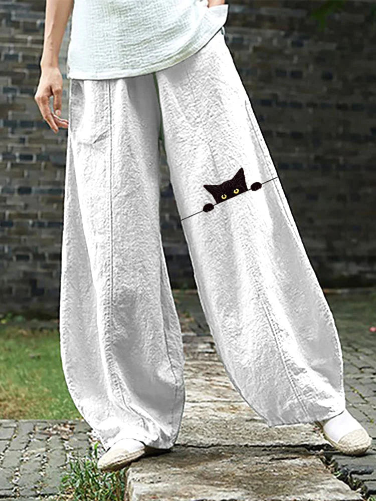Cardydony Women's Casual Funny Black Cat Print Pants