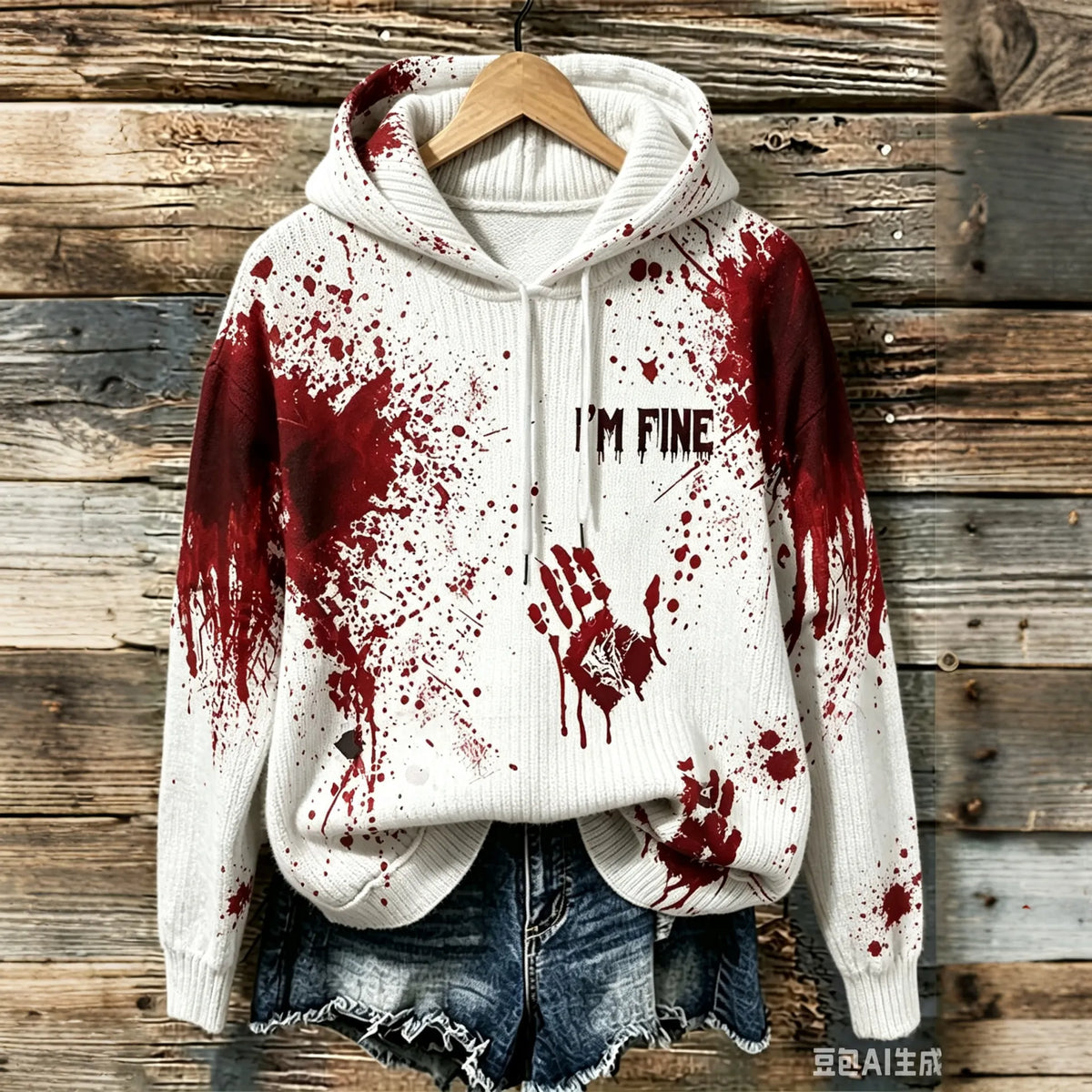 Cardydony Women's Retro Bloodstain I'm Fine Print Hooded Sweater