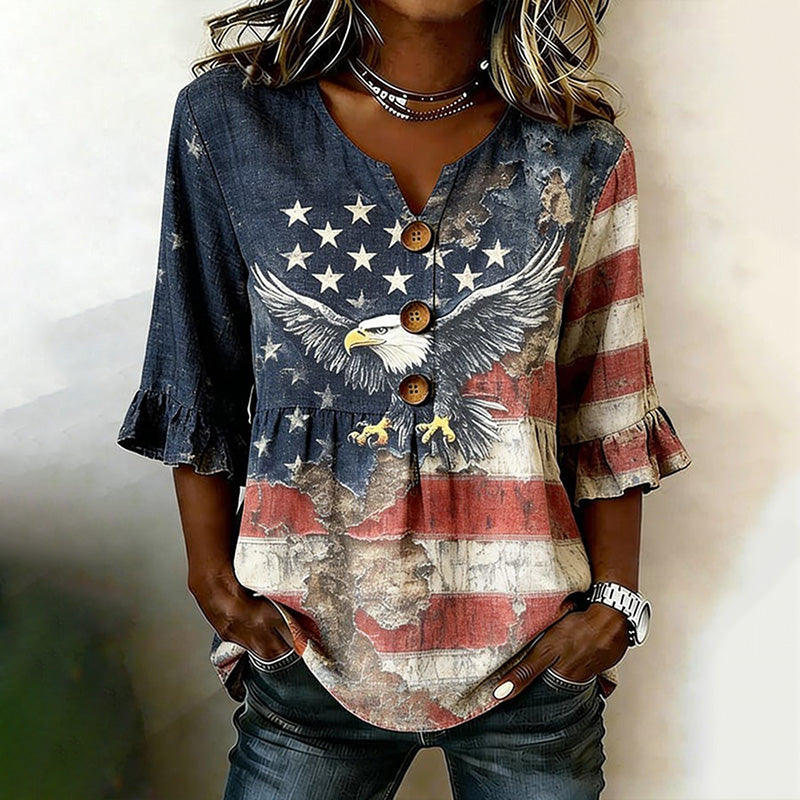 Cardydony Women's Vintage Independence Day Eagle Print Casual Shirt