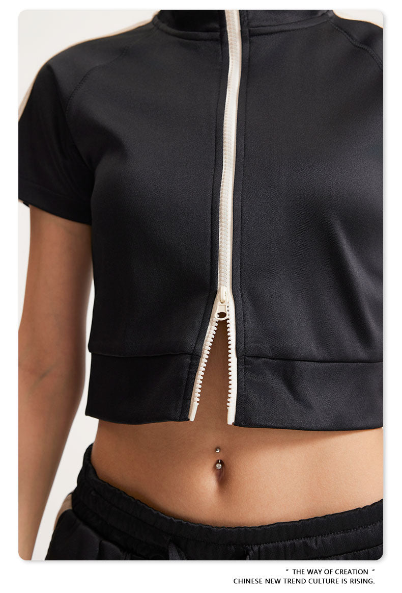 Cardydony Women's Zip-Up Crop Top | Y2K Athletic Style