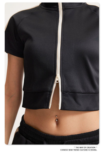 Cardydony Women's Zip-Up Crop Top | Y2K Athletic Style
