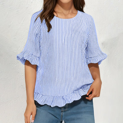 Cardydony Women's Striped Crew Neck Loose Shirt