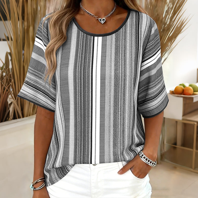 Cardydony Women's Retro Striped Print Short-sleeve T-shirt