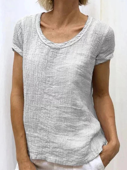 Cardydony Vintage crew neck casual linen T-shirt