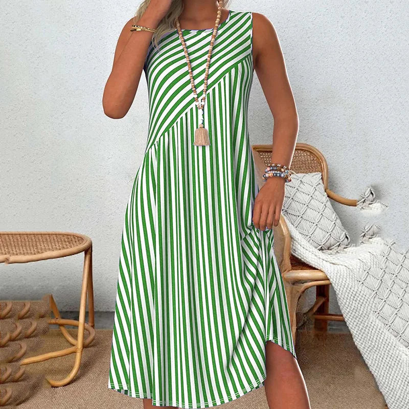 Cardydony Striped Crew Neck Tank Midi Dress