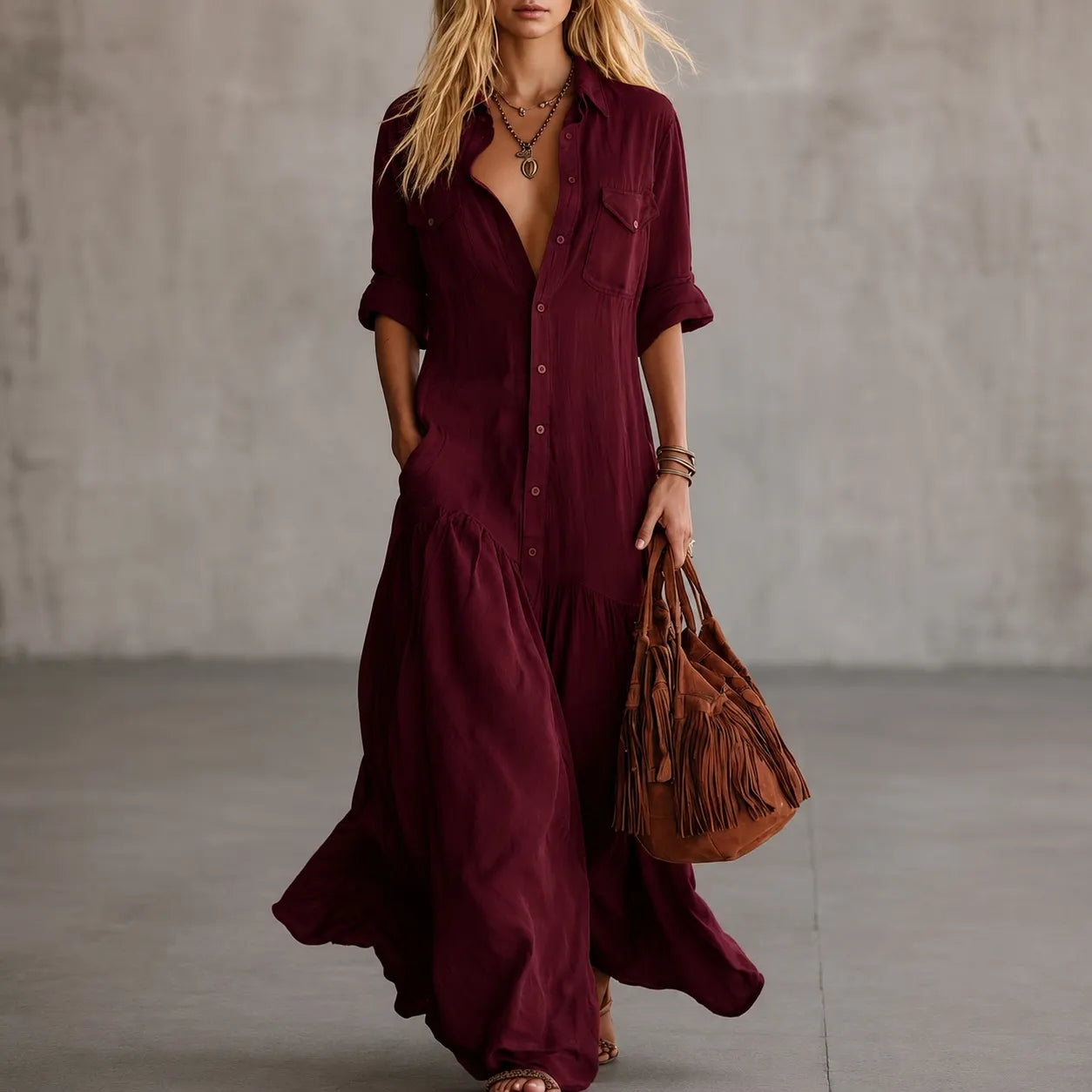 Cardydony Vacation  Loose  Long Shirt Dress Maxi Dress
