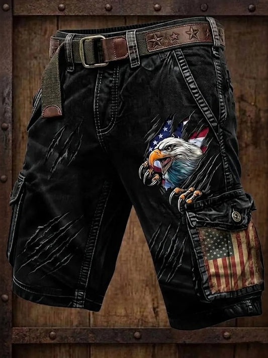 Cardydony Men's American Anniversary Flag Printed Workwear Pocket Shorts