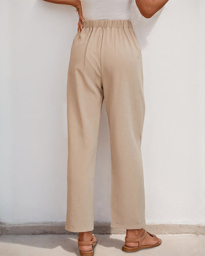 Cardydony Women's High Waist Pleated Trousers | Elegant Straight-Leg Pants