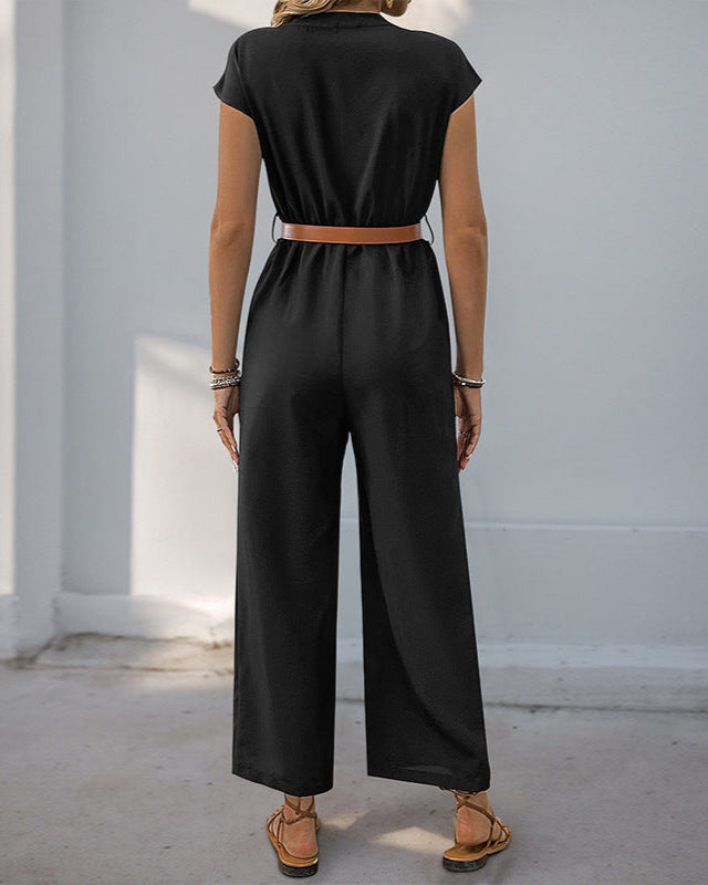 Cardydony Women's Wide Leg Jumpsuit | Short Sleeve Button-Up Romper