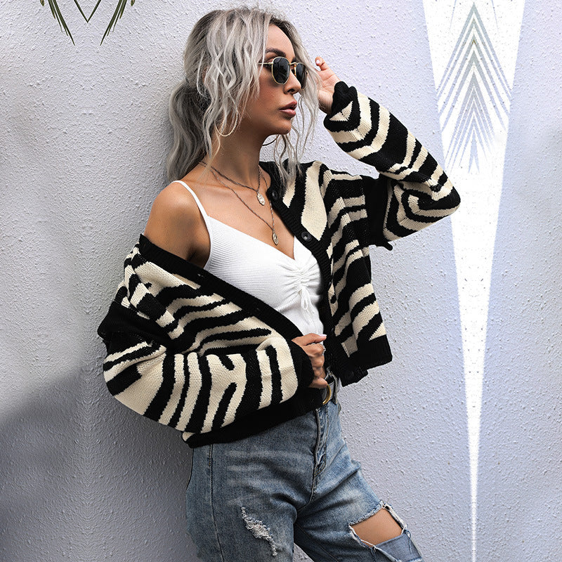 Cardydony Women's Color-Block Patterned Knit Cardigan with V-Neck