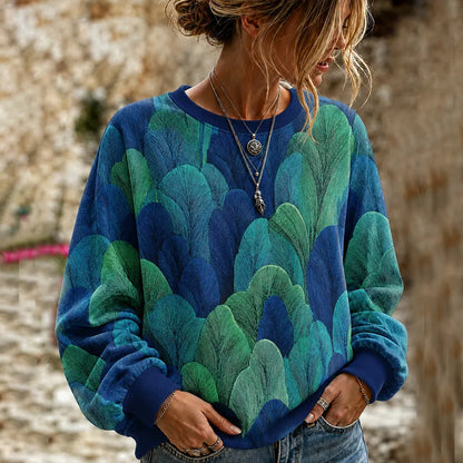 Cardydony Women's Vintage Geometric Forest Art Print Comfortable Long Sleeve Sweatshirt