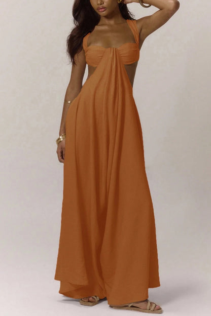 Cardydony Women's Solid Color Casual Camisole Loose Stretch Wide-leg Jumpsuit
